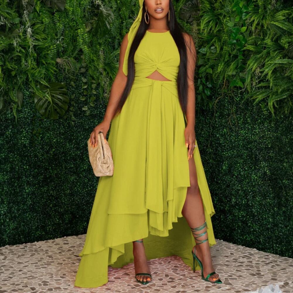 Ellaé Lisqué Femininity Green Chiffon Maxi Dress NWT NEW Size XL